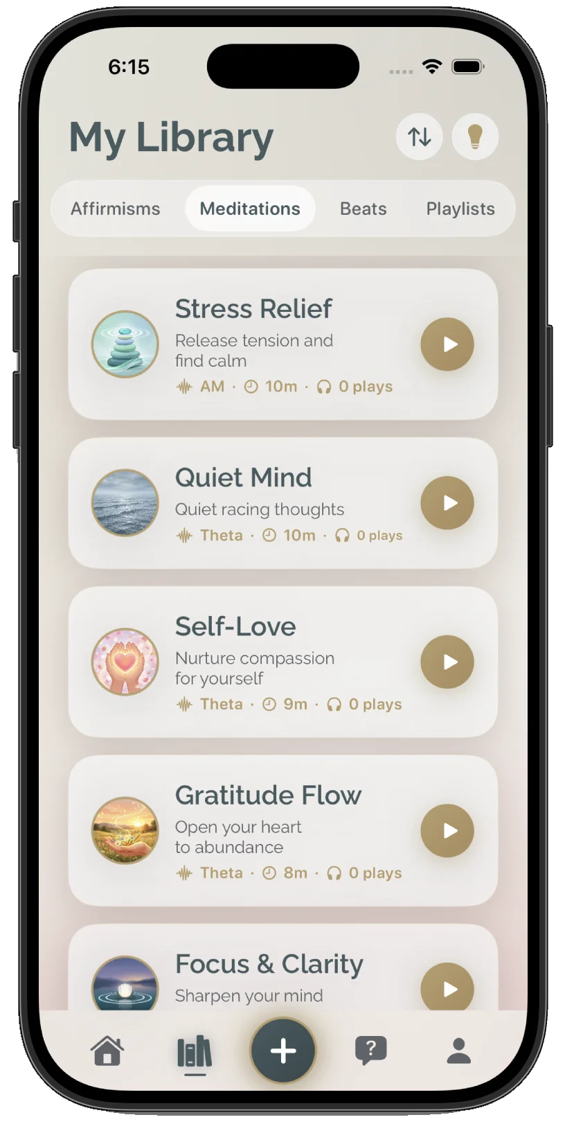 Guided Meditations library screen