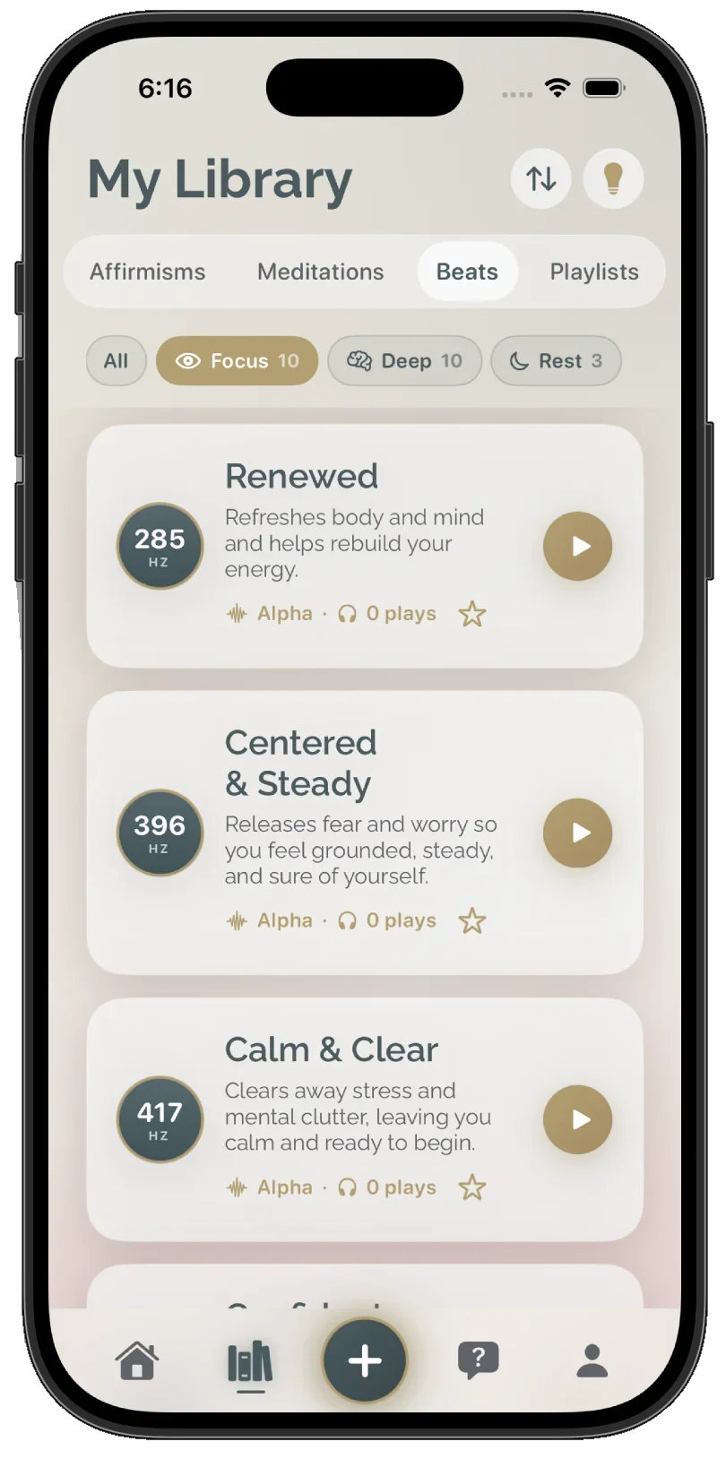 Binaural beats library screen