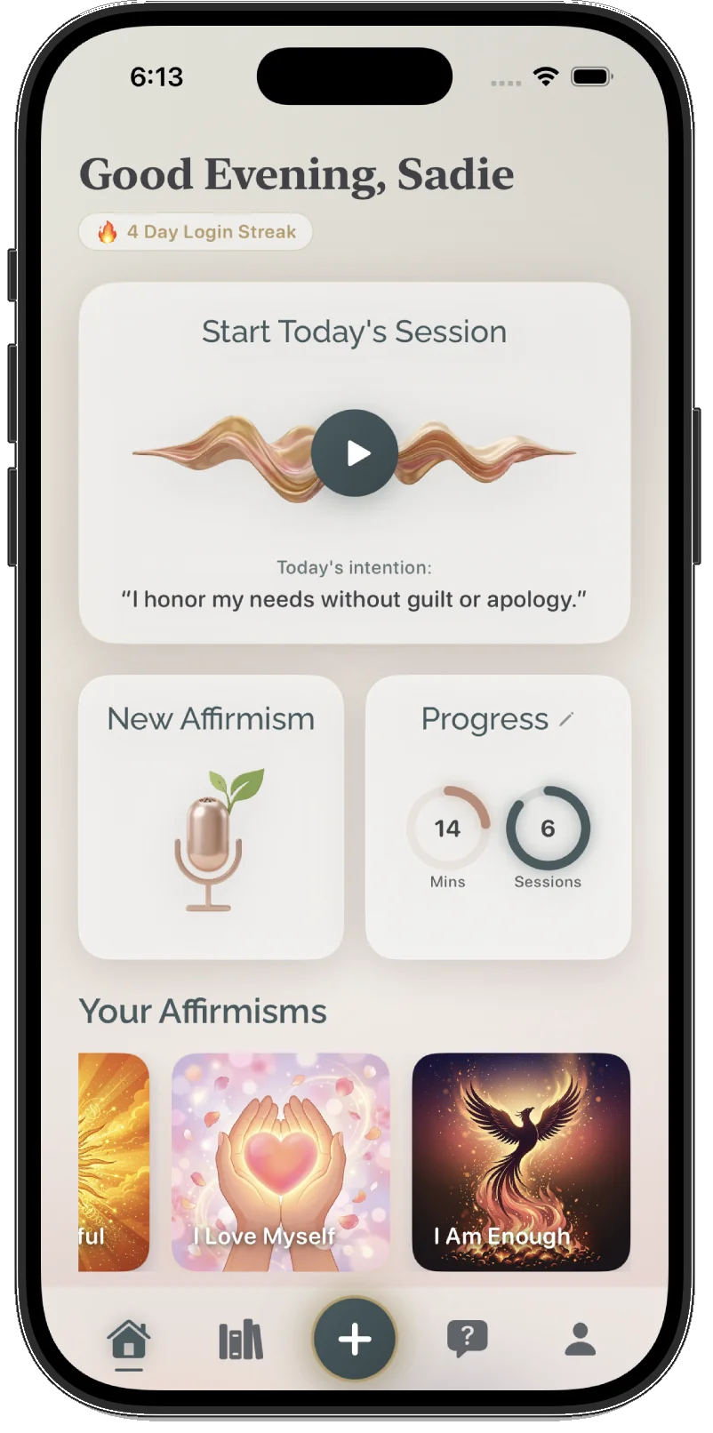 Affirmism app home screen