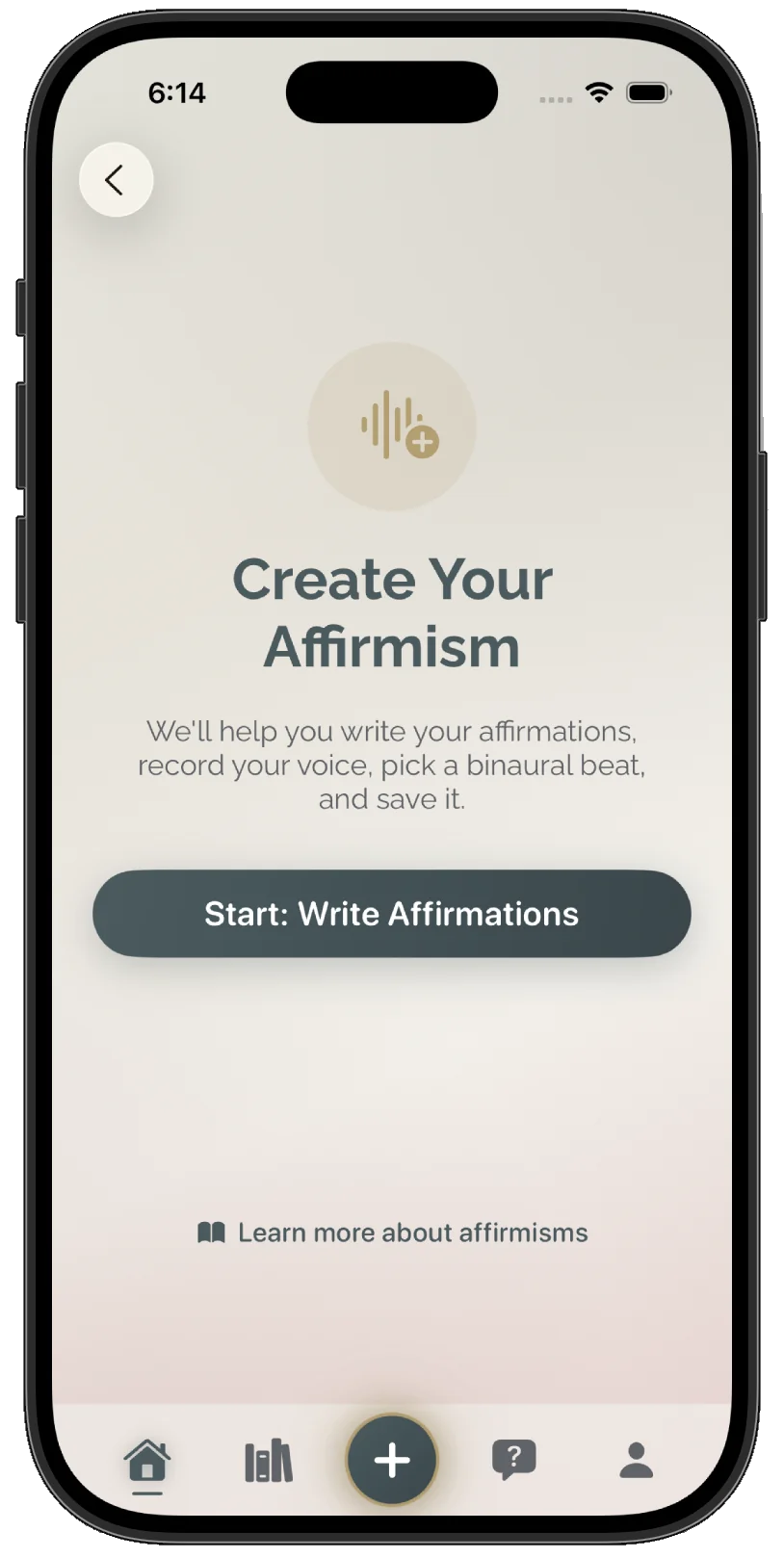 Create Your Affirmism screen